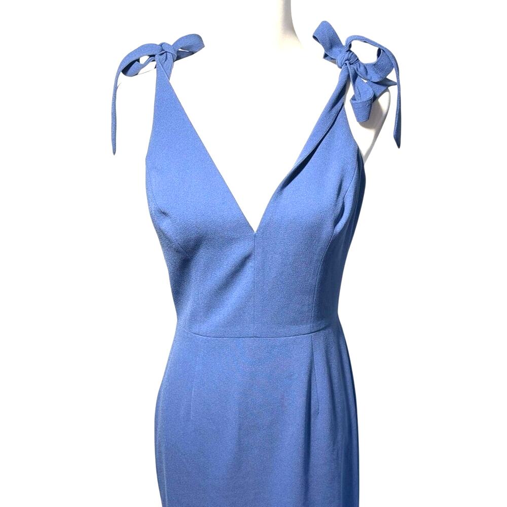 Dress The Population Lita Dress Sz M Blue Jay Tie Shoulder Cocktail Midi Sheath - Picture 14 of 16